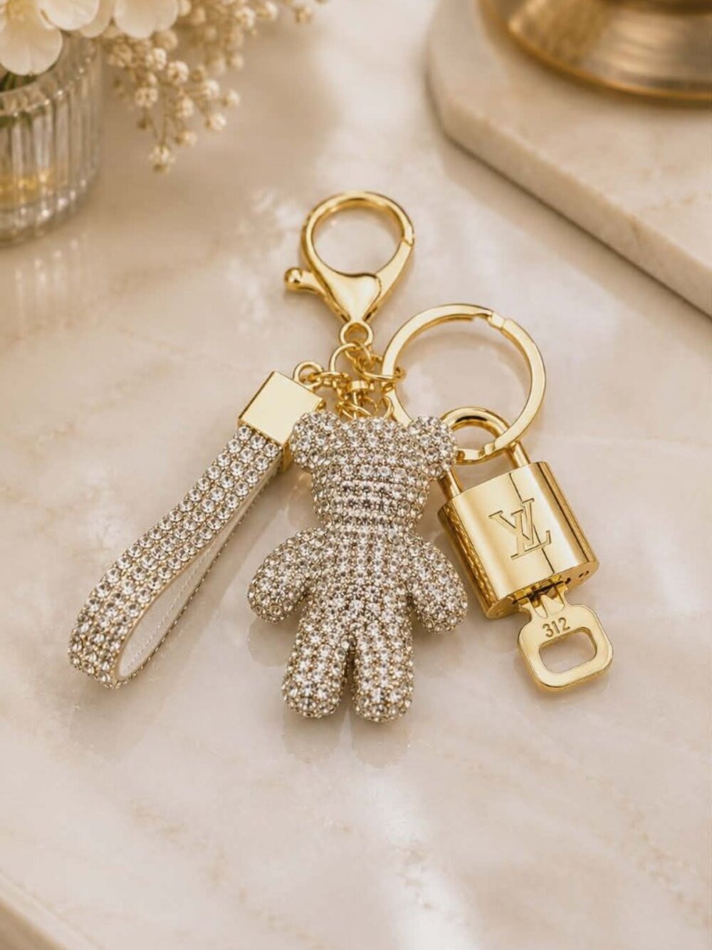 Louis Vuitton Authentic Gold Padlock 🔑 Key + Stylish Unbranded Bag Charm